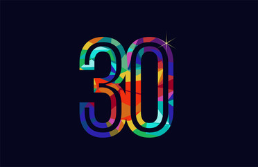 rainbow colored number 30 logo company icon design - obrazy, fototapety, plakaty