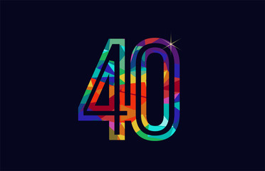 rainbow colored number 40 logo company icon design - obrazy, fototapety, plakaty