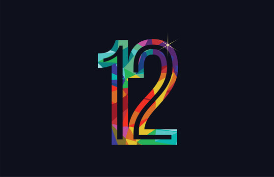 rainbow colored number 12 logo company icon design