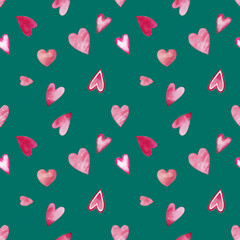 Watercolor seamless pattern for Valentine's day with hearts