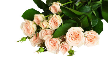 Obraz na płótnie Canvas Bouquet of peach rose flowers in a corner