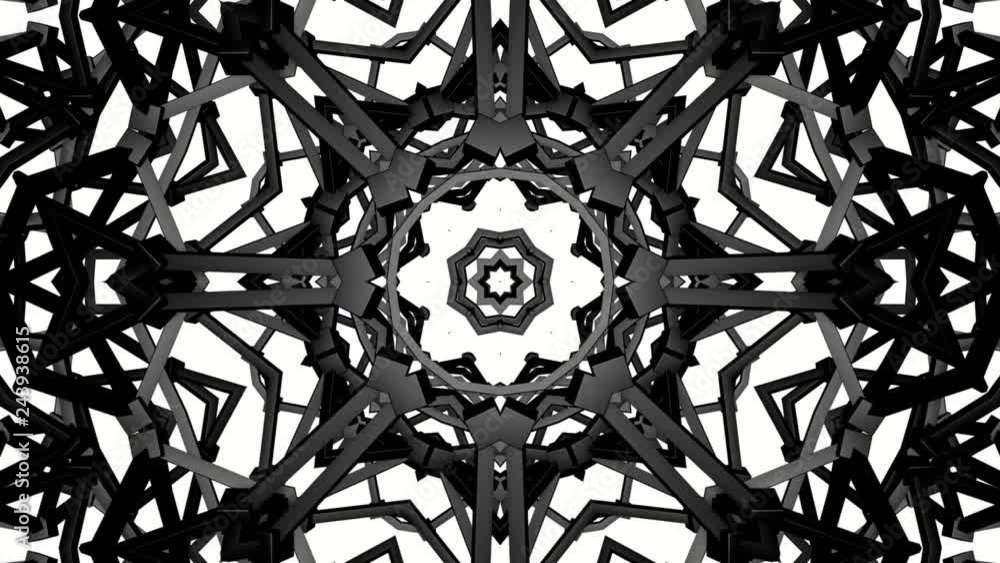 Aufkleber black animated pattern on a white background. abstract kaleidoscope background. 3d render