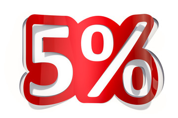 Discount concept, 5 % inscription cut from paper, 3D rendering
