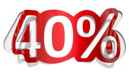 Discount concept, 40 % inscription cut from paper, 3D rendering