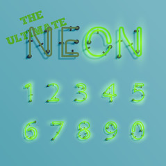 Realistic green neon character typeset, vector