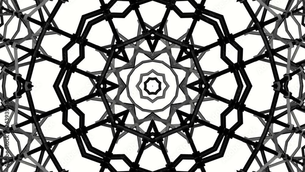 Poster black animated pattern on a white background. abstract kaleidoscope background. 3d render
