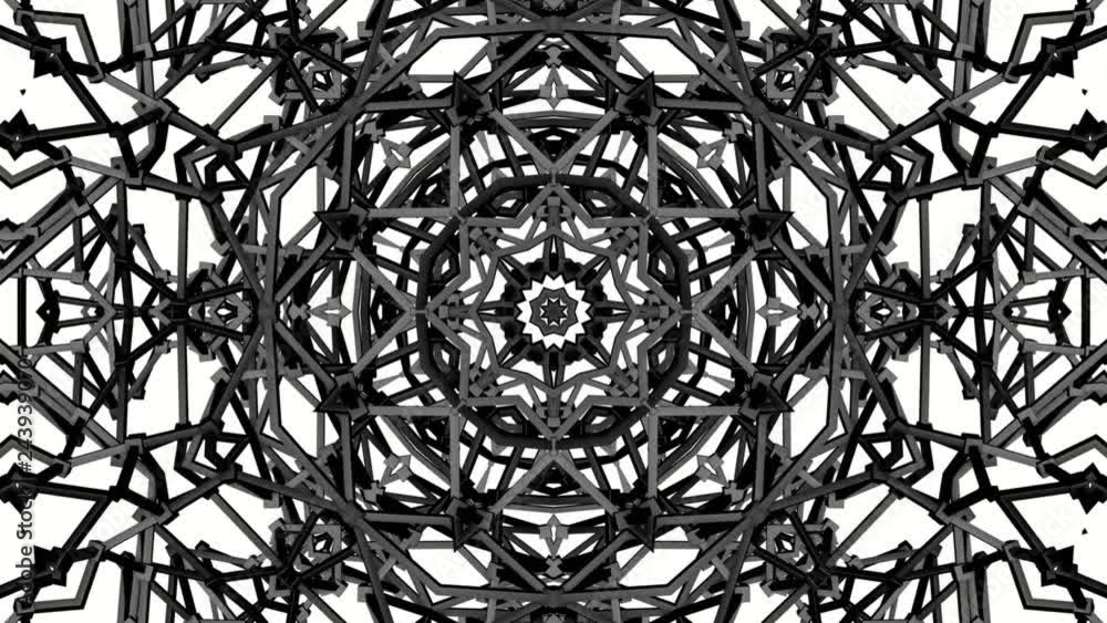 Poster black animated pattern on a white background. abstract kaleidoscope background. 3d render
