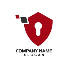 Modern shield with keyhole and technology accent for security logo template or design resources