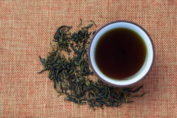 Cup with tea and teapot, loose tea
