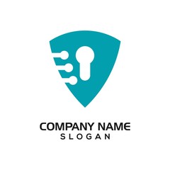 Modern shield with keyhole and technology accent for security logo template or design resources