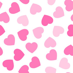 Pink hearts seamless pattern. Random scattered hearts background. Love or Valentine theme. Vector illustration.