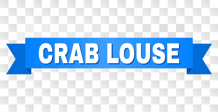 CRAB LOUSE text on a ribbon. Designed with white title and blue tape. Vector banner with CRAB LOUSE tag on a transparent background.