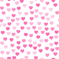Pink hearts seamless pattern. Random scattered hearts background. Love or Valentine theme. Vector illustration.