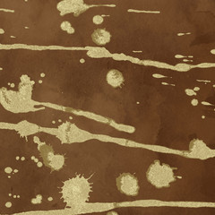 Luxury gold and white metal paint splatter effect on watercolor paper background. Gold glitter splash texture. Beautiful feminine backdrop.