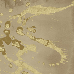 Obraz premium Luxury gold and white metal paint splatter effect on watercolor paper background. Gold glitter splash texture. Beautiful feminine backdrop.
