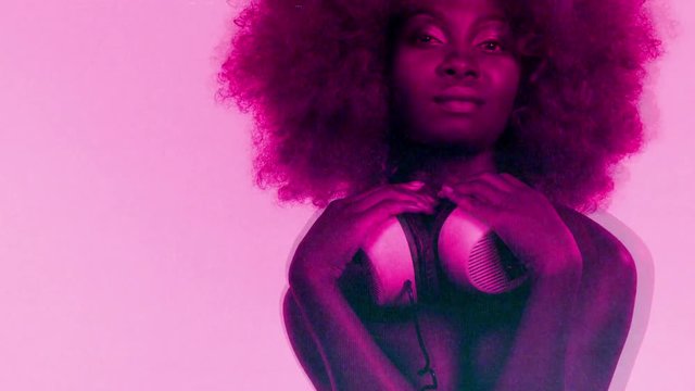 afro wig dancer headphones female party woman