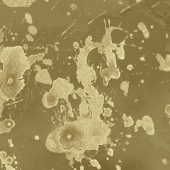 Luxury gold and white metal paint splatter effect on watercolor paper background. Gold glitter splash texture. Beautiful feminine backdrop.