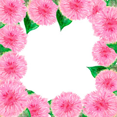 Bright frame with large pink and orange flowers.