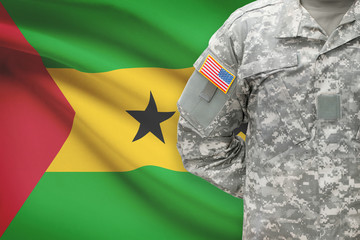 American soldier with flag on background - Democratic Republic of Sao Tome and Principe