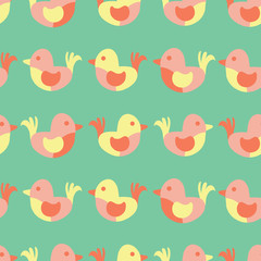 Cute birds seamless vector pattern. Simple birds in pastel colors. Green, pink, coral, yellow sparrows. Flat Scandinavian kids design for fabric, digital paper, children decor, nursery, Ester, spring