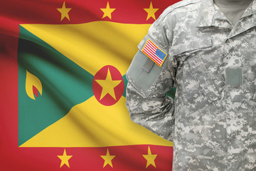 American soldier with flag on background - Grenada