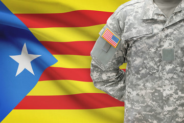 American soldier with flag on background - Estelada - Catalonia