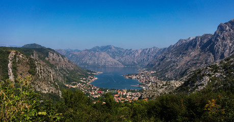 Panorama of mountains and Kotor Bay, largest bay of the Adriatic