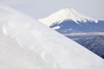 雪稜越しの富士山
