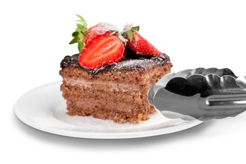 Delicious Chocolate Cake with Strawberries Isolated