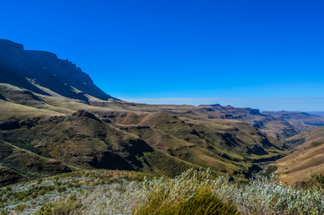 Greenery in Sani pass under blue sky near Lesotho South Africa b