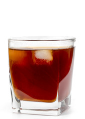  cold brew coffee and ice on white background