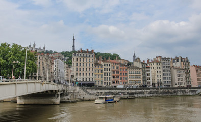 Fototapeta na wymiar View of Vieux Lyon from Pont de la Feuillée, Lyon, France.