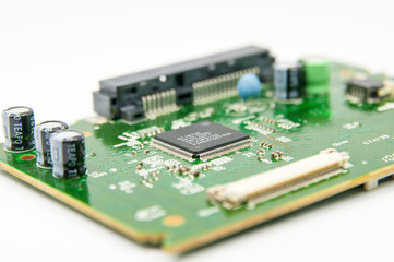 Electronic circuit board close up.