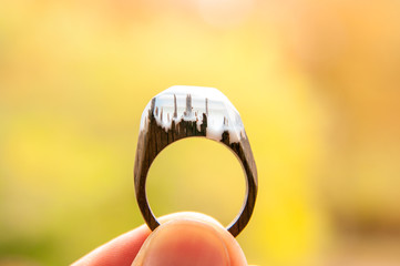 wooden ring with handmade epoxy resin
