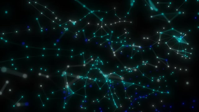 Abstract background of technology network. Animation of rotation and flying abstract lines and flicker dots linking network. Animation of seamless loop.