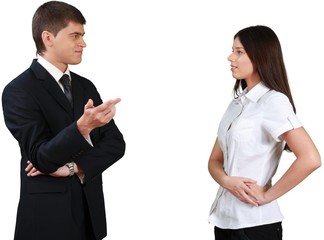 Fototapeta premium Businessman and Businesswoman Talking - Isolated