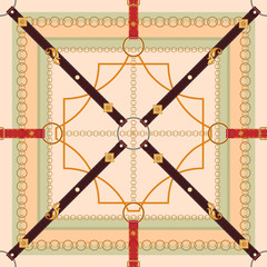 Baroque seamless pattern with belts and chains. Vector patch for print, fabric, scarf