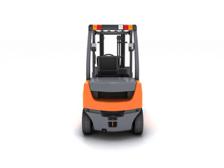 Rear view on the Idle forklift isolated on white background. 3d render.