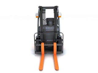 Front view on the Idle forklift isolated on white background. 3d render.