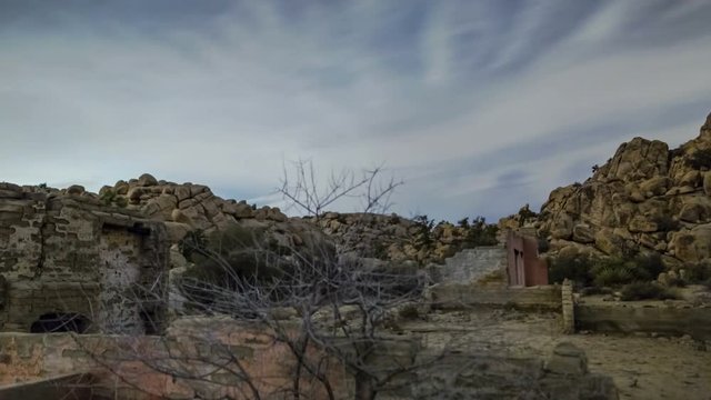 Astro Timelapse of Abandoned Ruins in Joshua Tree National Park -Pan Left-