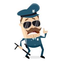 funny cartoon policeman with truncheon is giving important information