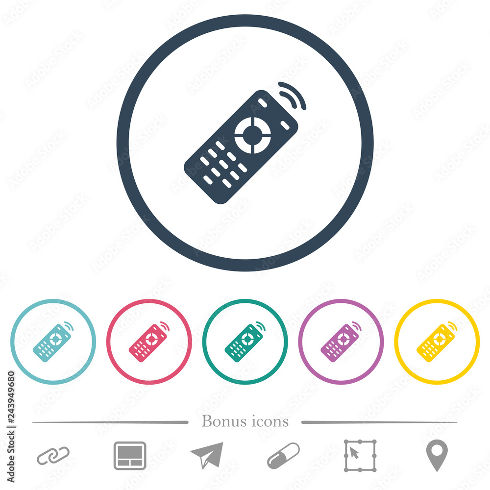 Poster working remote control flat color icons in round outlines