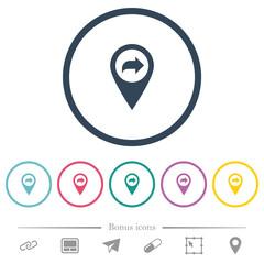 Forward GPS map location flat color icons in round outlines