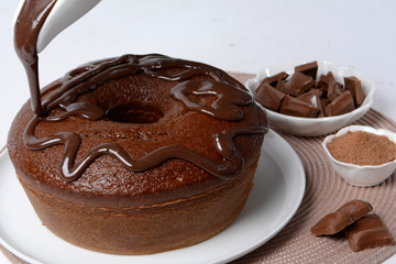 Chocolate cake with white background