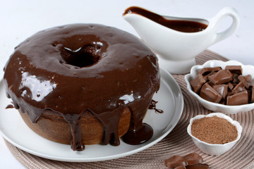 Chocolate cake with white background