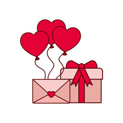 Fototapeta na wymiar heart balloons with gift box isolated icon
