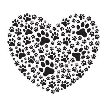 Heart filled with animal's (dog's) paw prints.