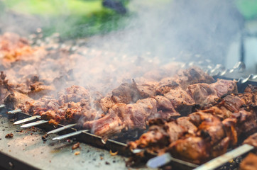 meat on grill.  juicy meat