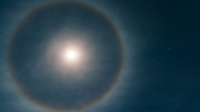 Astro Timelapse of Circular Rainbow around Moon -Zoom In-