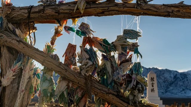 Timelapse of Sunset thru Origami Crane at Manzanar WWII Memorial 